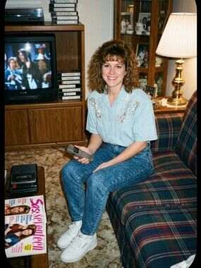 Vtg 90s Sparkly Chambray Shirt M Jane Ashley Pearls Sequins
